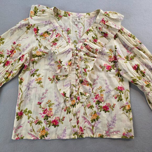 Mille‎ Resortwear Travel Hanna Floral Ruffle Button Front Top Bohemian Beach XL - Picture 5 of 11
